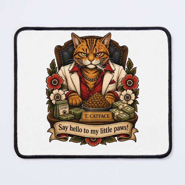Item preview, Scarface Catface Tattoo Gangster Cat designed and sold by Old's Cool Cat Studio.