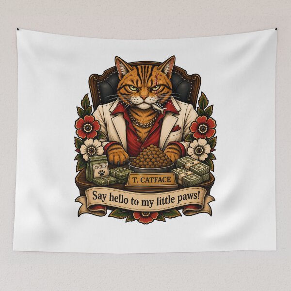 Item preview, Scarface Catface Tattoo Gangster Cat designed and sold by Old's Cool Cat Studio.
