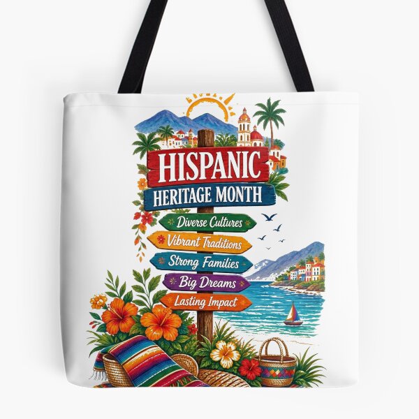 Item preview, Hispanic Heritage Month Coastal Celebration – Vibrant Cultural Signpost & Tropical Beach Art designed and sold by CKADigital.