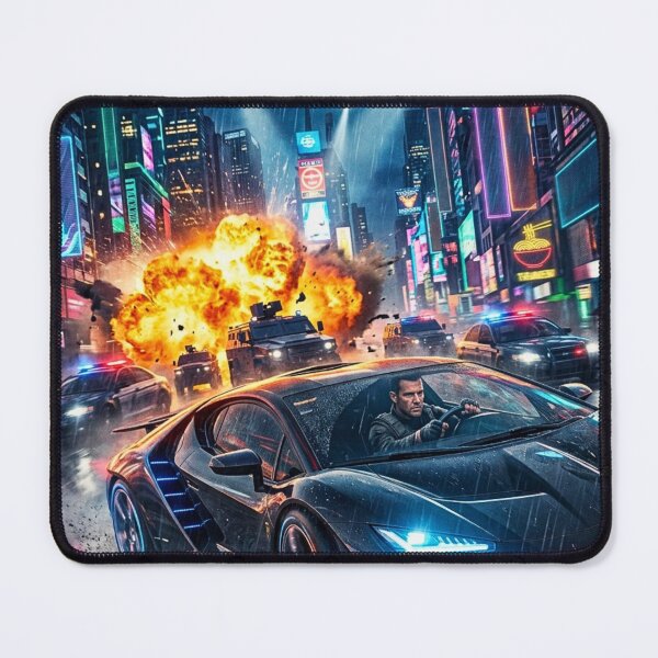 Item preview, Futuristic Undercover Agent Neon Car Chase – Cinematic Action Movie Poster designed and sold by lavanya11.