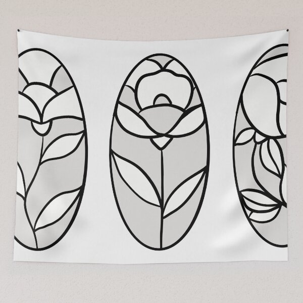 Item preview, Stained Glass Floral Oval Frames Line Art Illustration designed and sold by LYAN-STORE.