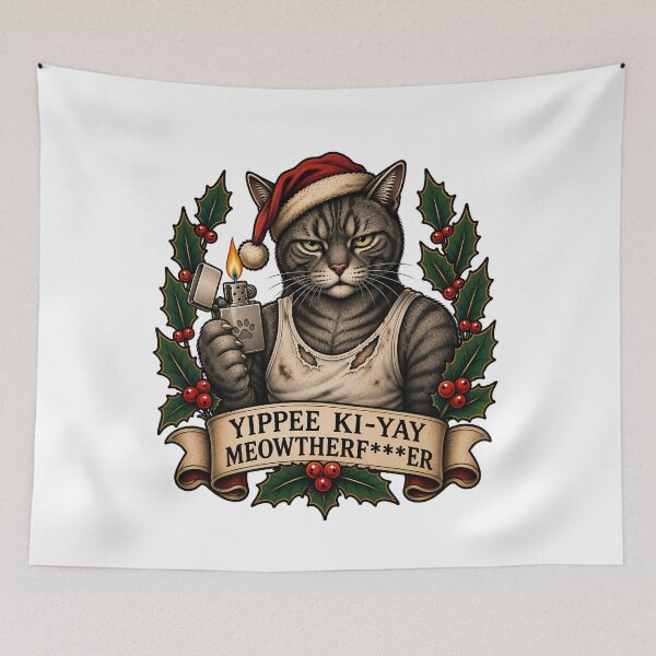 Item preview, Yippee Ki-Yay Funny Christmas Cat designed and sold by Old's Cool Cat Studio.