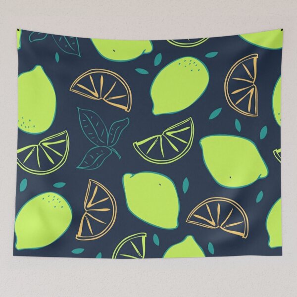 Item preview, Lime Slices Neon Green Citrus Fruit Pattern Dark Navy designed and sold by LYAN-STORE.