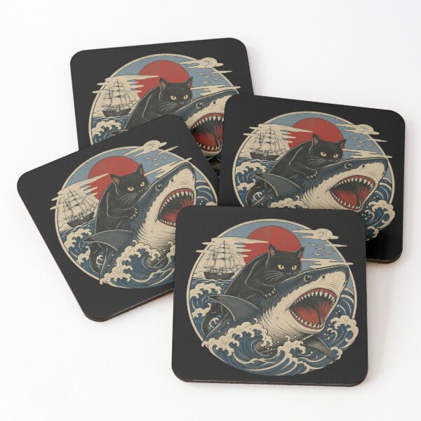 Item preview, Funny Fat Black Cat Riding a Shark designed and sold by Gbriel3.