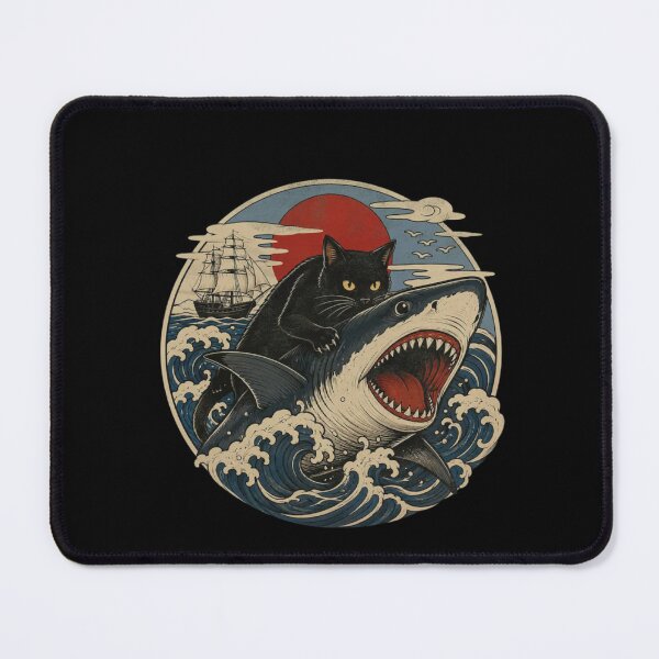Item preview, Funny Fat Black Cat Riding a Shark designed and sold by Gbriel3.