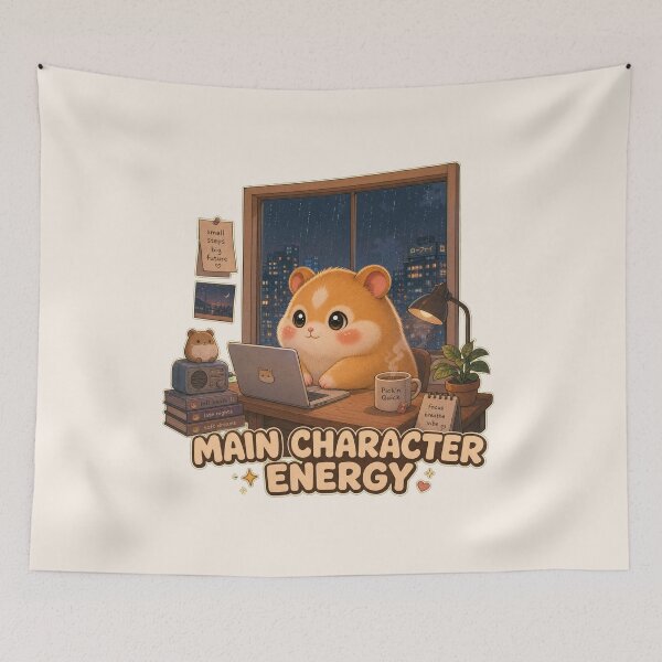 Item preview, Main Character Energy Hamster | Cozy Lofi Study Aesthetic designed and sold by Pick'n Quick.