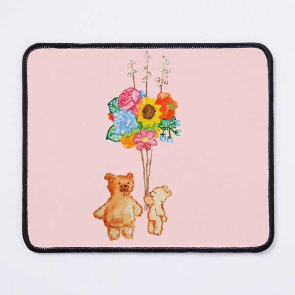 Item preview, Two Cute Bears With Flower Balloons Cute Gift Children Watercolor Hand Painted Salmon Pink Background designed and sold by BOKEbyTC.