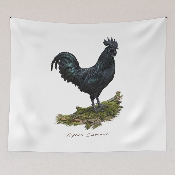 Item preview, Ayam Cemani on Mossy Woods Bird Illustration designed and sold by Takeda-art.