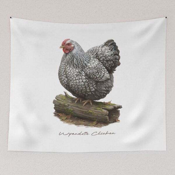 Item preview, Wyandotte Chicken on Mossy Wood Bird Illustration designed and sold by Takeda-art.