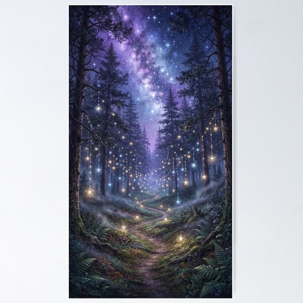 Item preview, Enchanted Forest Path Under Cosmic Milky Way Night Sky designed and sold by MARQUES DESIGN ART .