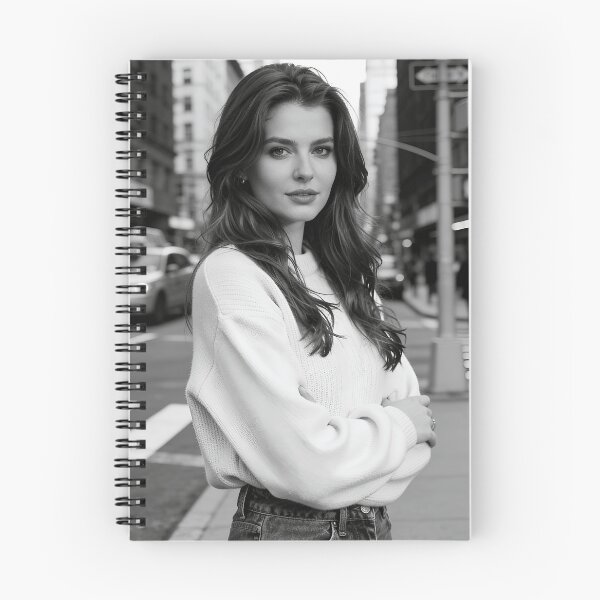 Item preview, Black and White Street Portrait of a Young Woman in a White Sweater designed and sold by ART BOND.