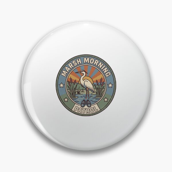 Item preview, Marsh Morning Patrol Vintage Heron Badge designed and sold by GoofyShopp.