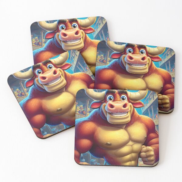 Item preview, Muscular Cartoon Bull in Vibrant Artistic Setting designed and sold by Artessie.