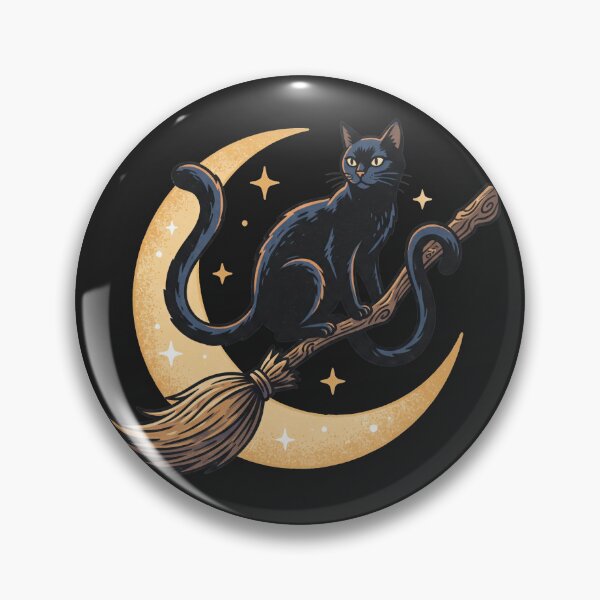 Item preview, Black Cat on Witch Broomstick Crescent Moon Halloween designed and sold by MewSpooky.