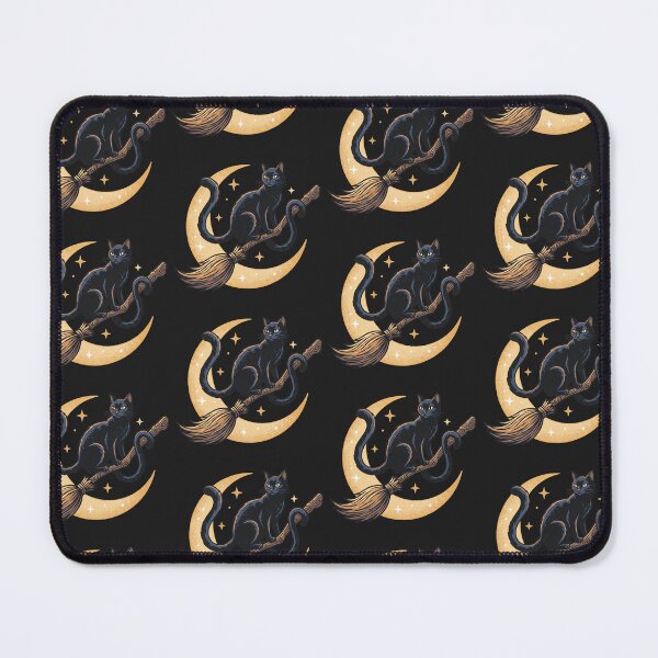 Item preview, Black Cat on Witch Broomstick Crescent Moon Halloween designed and sold by MewSpooky.