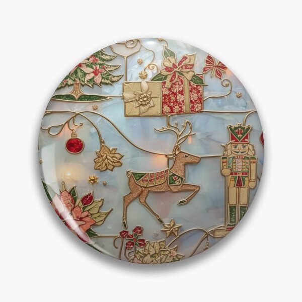 Item preview, Elegant Christmas Stained Glass Window with Reindeer and Golden Nutcracker designed and sold by BriSher.