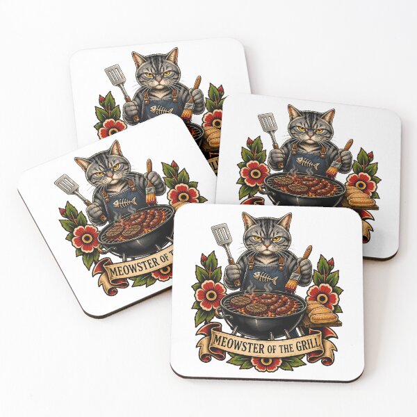 Item preview, Meowster Of The Grill BBQ Chef Cat Tattoo designed and sold by Old's Cool Cat Studio.