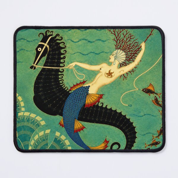 Item preview, Seahorse and Mermaid by Erte -Art Nouveau Mermaid Illustration Underwater Wall Art for Coastal Decor Lovers designed and sold by RickE.
