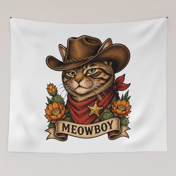 Item preview, Meowboy Western Cowboy Cat Tattoo designed and sold by Old's Cool Cat Studio.