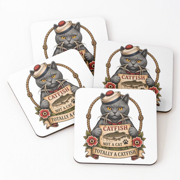 Item preview, Totally A Catfish Sailor Cat Vintage Tattoo designed and sold by Old's Cool Cat Studio.