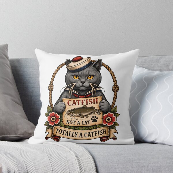 Item preview, Totally A Catfish Sailor Cat Vintage Tattoo designed and sold by Old's Cool Cat Studio.