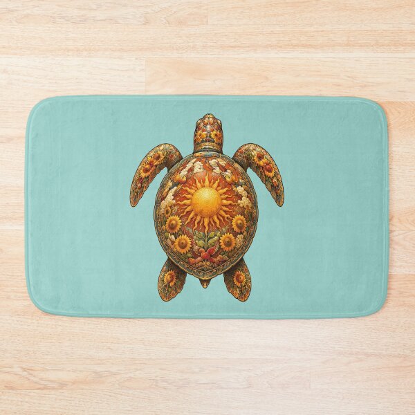 Item preview, Golden Floral Sunrise Sea Turtle | Ocean Floral Art Collection designed and sold by Zaru Art Studio.