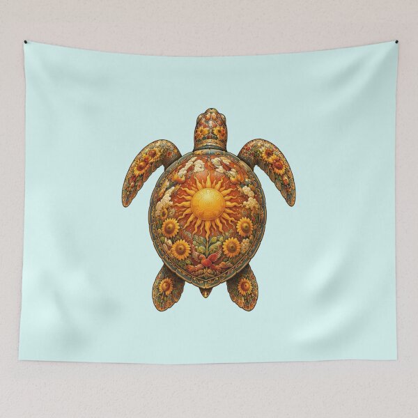Item preview, Golden Floral Sunrise Sea Turtle | Ocean Floral Art Collection designed and sold by Zaru Art Studio.