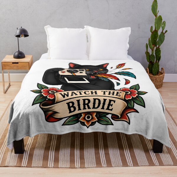 Item preview, Watch The Birdie Black Cat Vintage Camera Tattoo designed and sold by Old's Cool Cat Studio.
