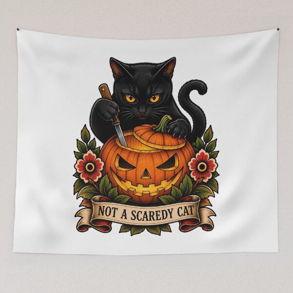 Item preview, Not A Scaredy Cat Black Cat Halloween Pumpkin designed and sold by Old's Cool Cat Studio.
