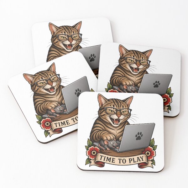 Item preview, Time to Play Vintage Gamer Cat Tattoo designed and sold by Old's Cool Cat Studio.