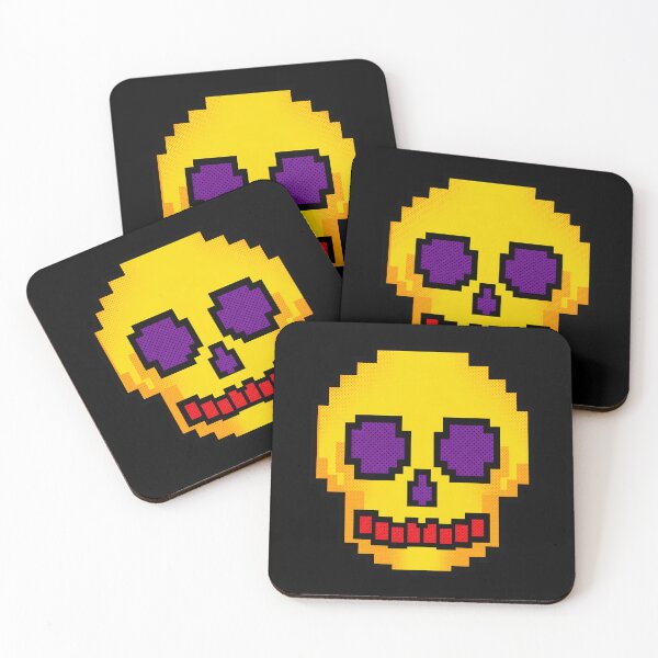 Item preview, Neon Pixel Art Skull - Yellow & Purple 8-Bit Retro Gaming designed and sold by Kaaf's Mart.