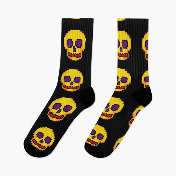 Item preview, Neon Pixel Art Skull - Yellow & Purple 8-Bit Retro Gaming designed and sold by Kaaf's Mart.