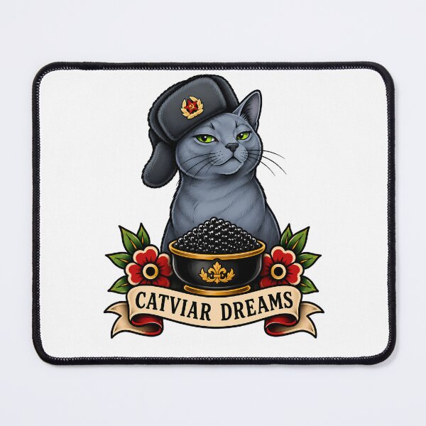 Item preview, Russian Blue Catviar Dreams Vintage Tattoo Art designed and sold by Old's Cool Cat Studio.