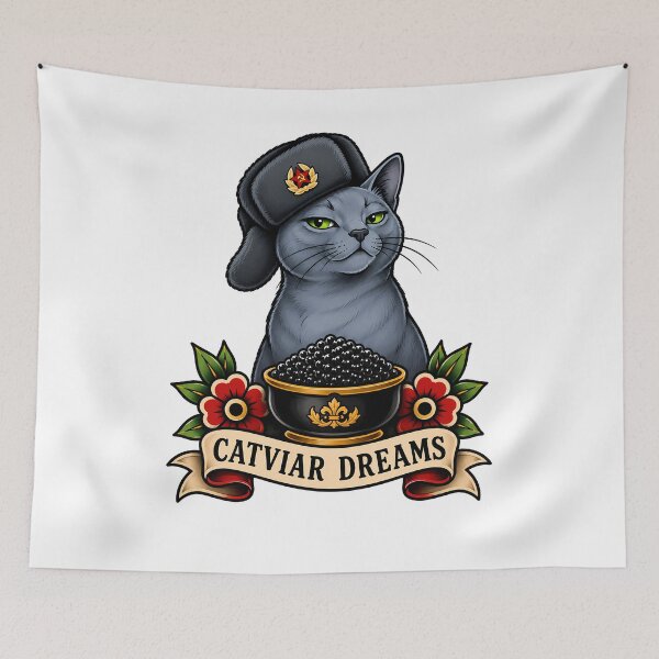 Item preview, Russian Blue Catviar Dreams Vintage Tattoo Art designed and sold by Old's Cool Cat Studio.