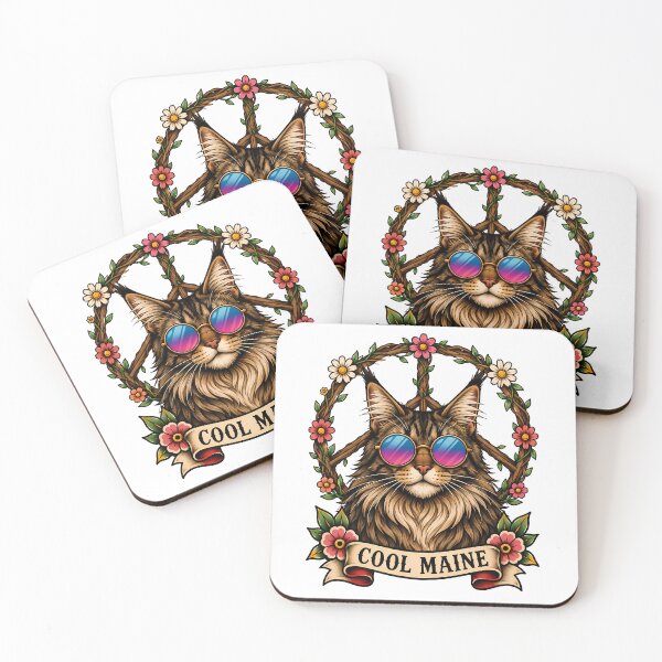 Item preview, Cool Maine Coon Hippie Cat Peace Sign Tattoo designed and sold by Old's Cool Cat Studio.