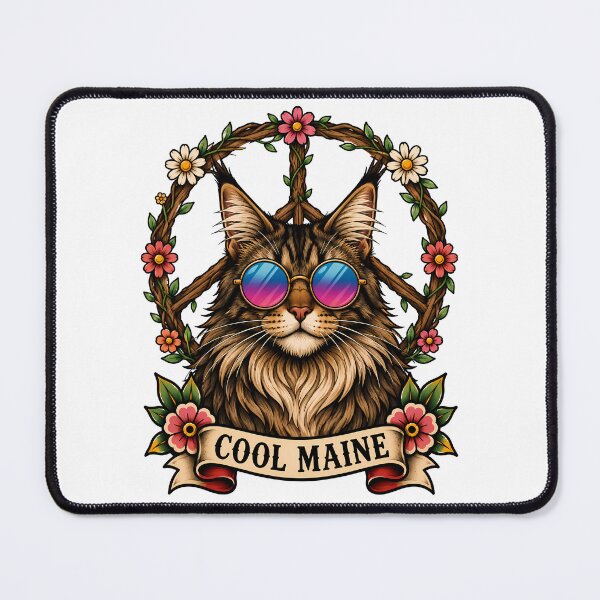 Item preview, Cool Maine Coon Hippie Cat Peace Sign Tattoo designed and sold by Old's Cool Cat Studio.