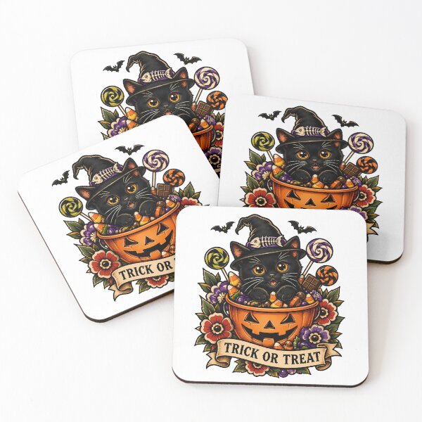 Item preview, Cute Black Cat Halloween Pumpkin Trick or Treat Tattoo designed and sold by Old's Cool Cat Studio.