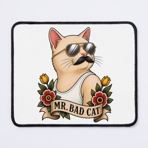 Item preview, Mr Bad Cat Cool Mustache Aviator Sunglasses Tattoo designed and sold by Old's Cool Cat Studio.