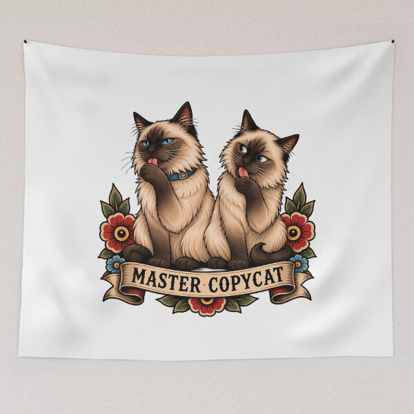 Item preview, Siamese Master Copycat Vintage Tattoo Style designed and sold by Old's Cool Cat Studio.