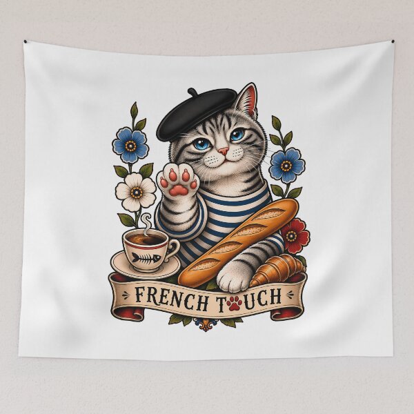 Item preview, French Touch Cat Vintage Tattoo Style designed and sold by Old's Cool Cat Studio.