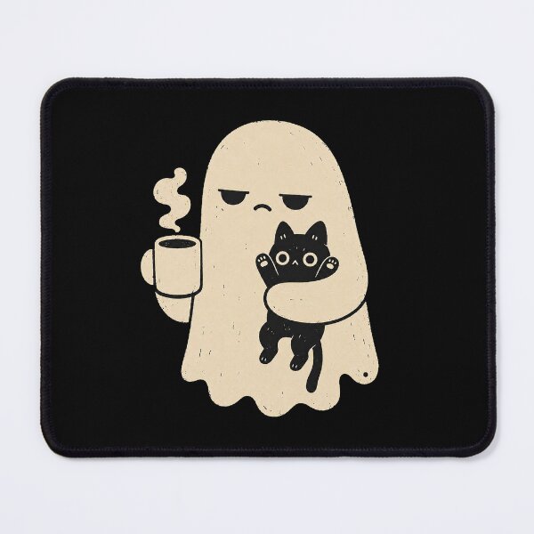 Item preview, Grumpy Ghost Hugging a Black Cat with Coffee designed and sold by Mavriboy.