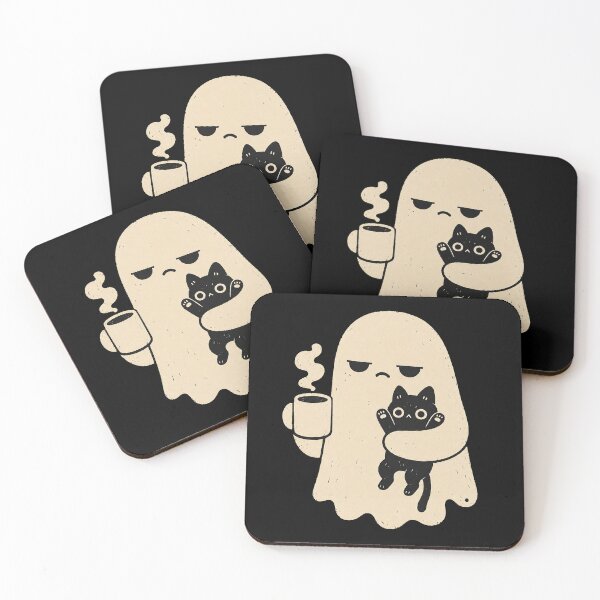 Item preview, Grumpy Ghost Hugging a Black Cat with Coffee designed and sold by Mavriboy.