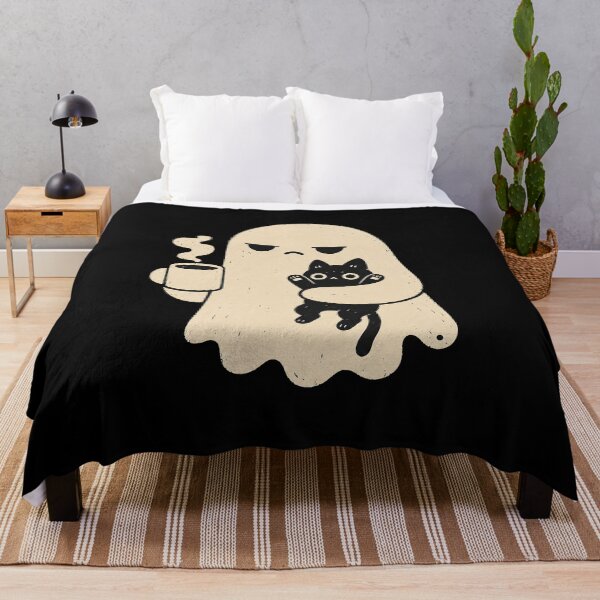 Item preview, Grumpy Ghost Hugging a Black Cat with Coffee designed and sold by Mavriboy.