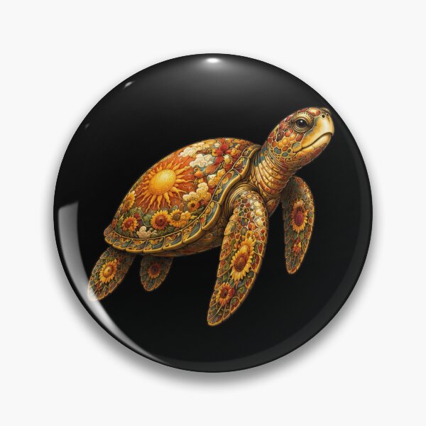 Item preview, Golden Floral Sea Turtle | Ocean Floral Art Collection designed and sold by Zaru Art Studio.