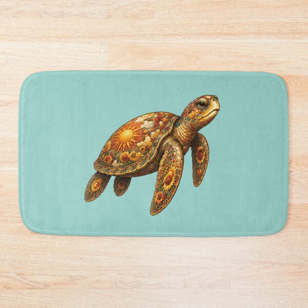 Item preview, Golden Floral Sea Turtle | Ocean Floral Art Collection designed and sold by Zaru Art Studio.