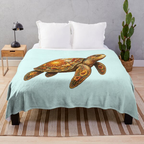 Item preview, Golden Floral Sea Turtle | Ocean Floral Art Collection designed and sold by Zaru Art Studio.