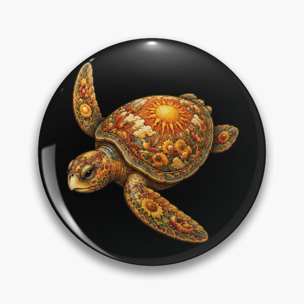 Item preview, Golden Floral Turtle| Ocean Floral Art Collection designed and sold by Zaru Art Studio.