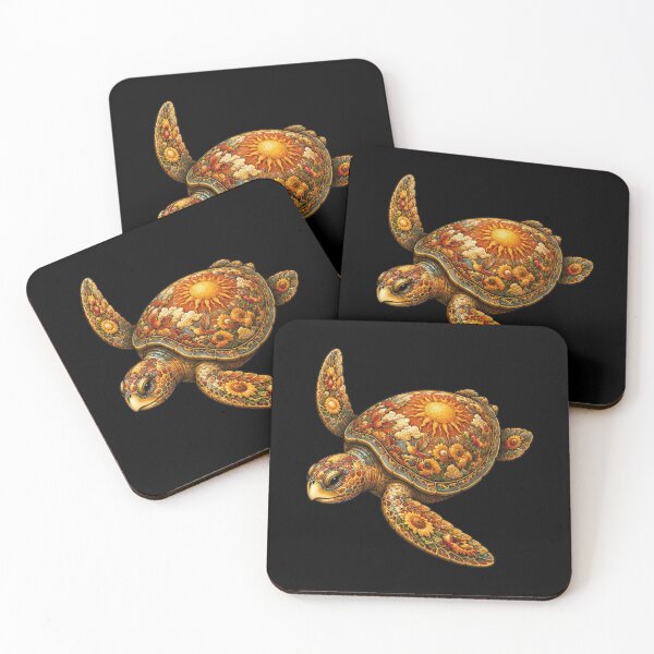 Item preview, Golden Floral Turtle| Ocean Floral Art Collection designed and sold by Zaru Art Studio.