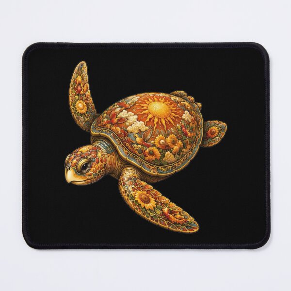 Item preview, Golden Floral Turtle| Ocean Floral Art Collection designed and sold by Zaru Art Studio.