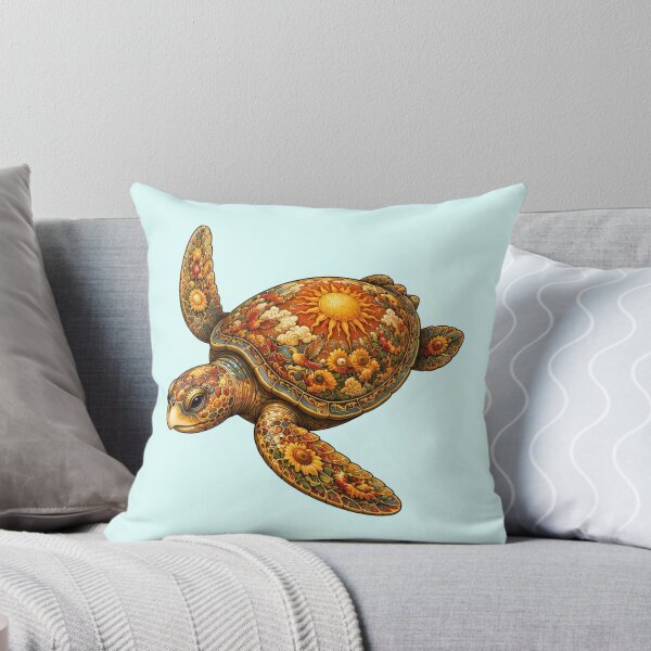 Item preview, Golden Floral Turtle| Ocean Floral Art Collection designed and sold by Zaru Art Studio.